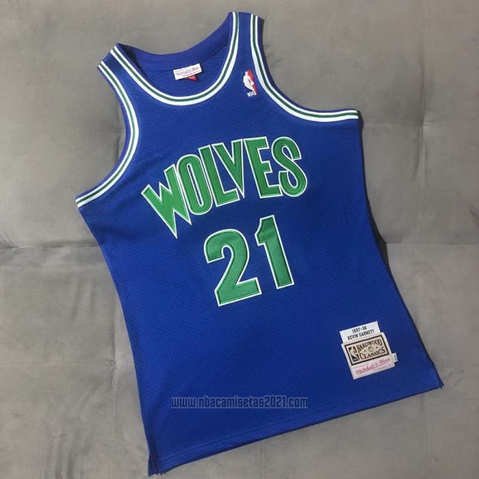 Camiseta Minnesota Timberwolves Kevin Garnett #21 Hardwood Classics Throwback Azul